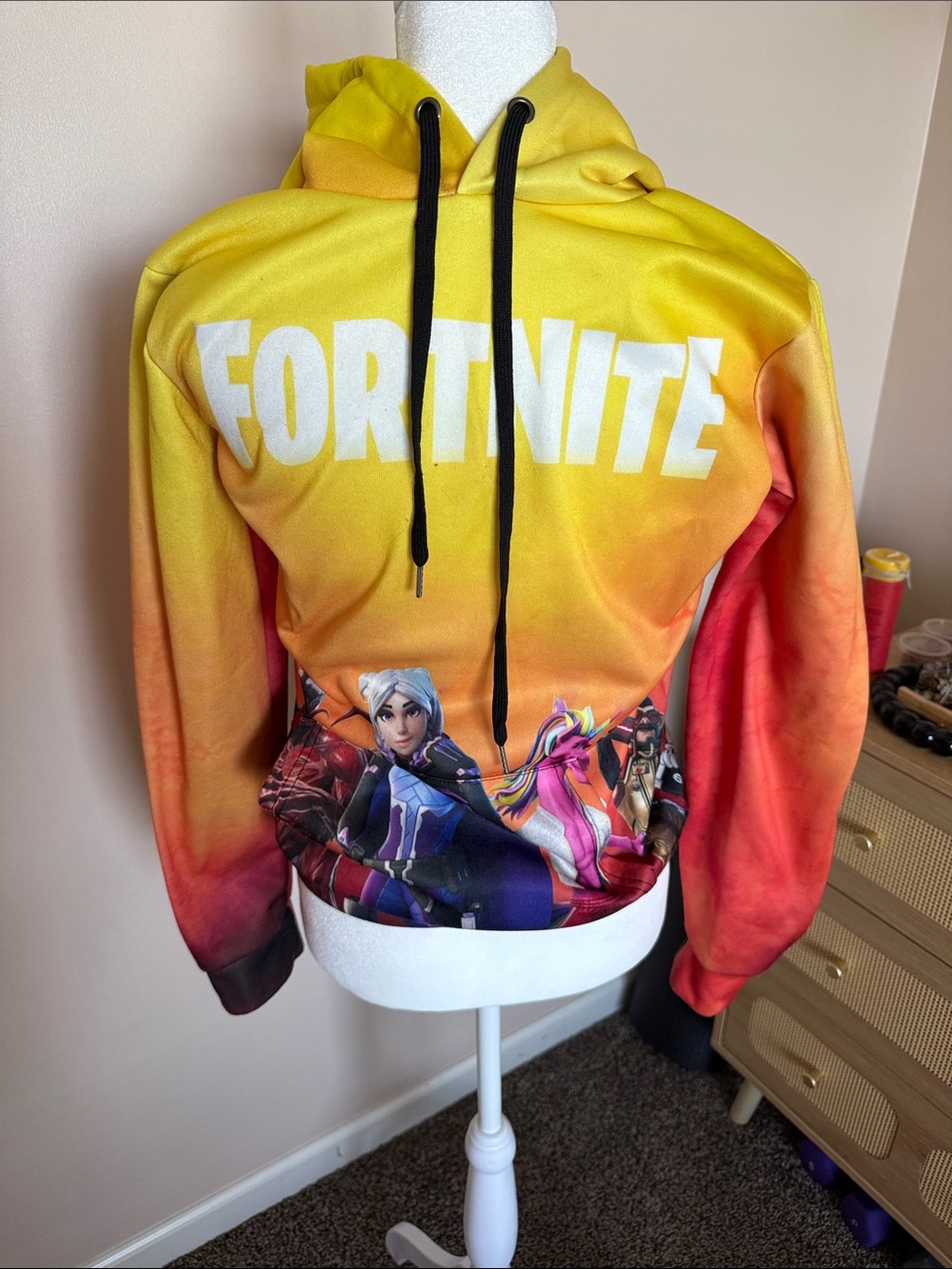 Fortnite Youth Hoodie – Yellow Orange Ombré Character Graphic